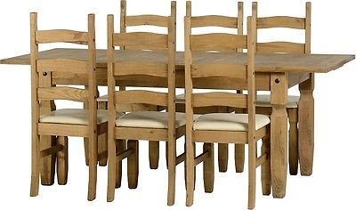 Corona Extending Dining Set (1+6) Distressed Waxed Pine/Cream Faux Leather