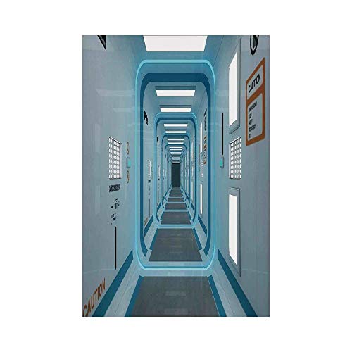 Polyester Garden Flag Outdoor Flag House Flag Banner,Outer Space Decor,Galactic Hallway with Caution Signs Discovery Ufo Invasion Print Artwork,Blue White,for Wedding Anniversary Home Outdoor Garden D