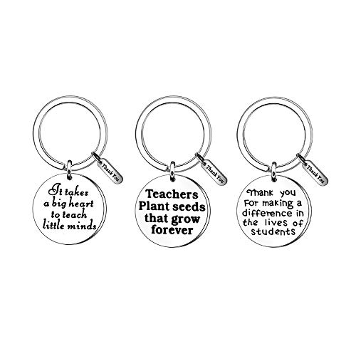 Yonghui Lot de 3 Porte-clés avec Inscription « Thank You Teacher » en Acier Inoxydable Argenté