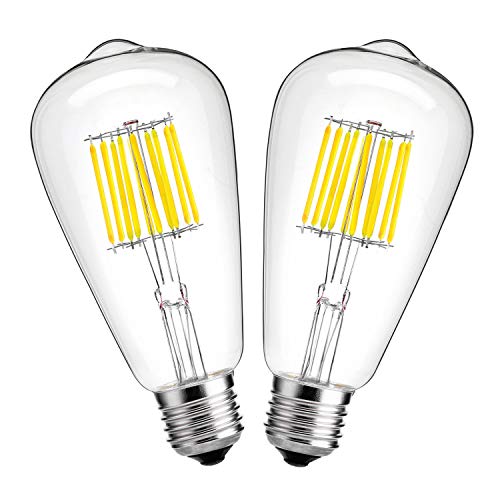 HzSane ST64 10W LED Filamento Bombilla, Vendimia Edison Estilo, 6000K blanco frío, 1000 LM, base E27, 100W bombillas incandescentes equivalente, 2-pack