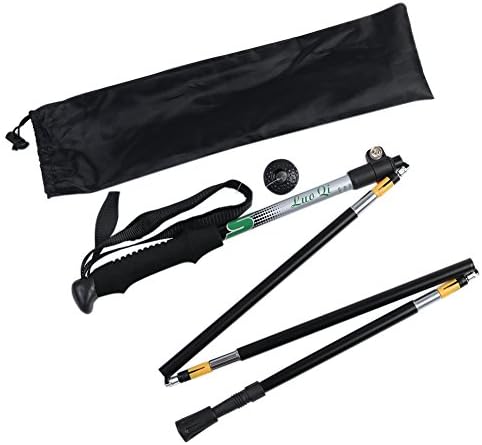 Trekking Pole Collapsible Stick Ultralight Adjustable - Lightweight Aluminum 7075 Anti Shock &amp; Quick Lock Technology - Cork Grip, Padded Strap - for travel mountaineering (black)