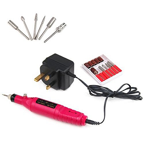 SupplyEU Variable Speed Rotary Detail Carver Deep Pink Electric Pen-Shape Nail Art File Drill + 6 Bits Acrylic UK plug