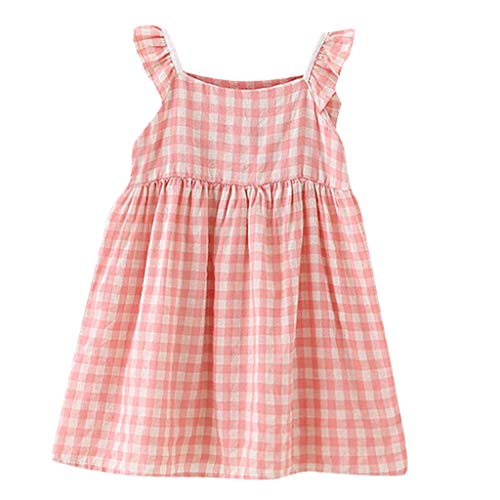 Preisvergleich Produktbild SANFASHION Baby Mädchen Minikleid Kinder Ärmellos Gekräuselte Plaid Elegante Prinzessin Kleider Beiläufiges Rock