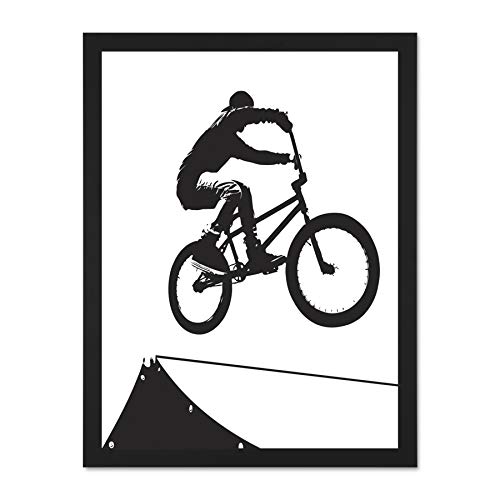 Wee Blue Coo Painting Illustration Sport Bmx Bike Bicycle Juair Rablack White Large Framed Art Print Poster Wall Decor 18x24 inch