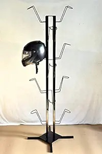 global designers Black Powder Coated Mild Steel Helmet Holder Stand for All Branded Helmets for Office, 20 Helmets Capacity, 6 feet, Black