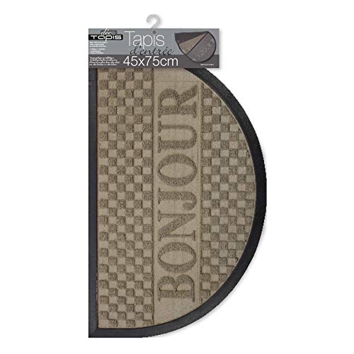 Tapis Deco Door Carpet 45X75 Demi-Lune Bonjour Naturel, Dessus Polypropylène/Dessous:100% Cao, marrón, 75 x 45 cm