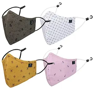 CENWELL Unisex Cotton Printed Fashionable Protective Fabric N95 Mask for Men,Women,kids with TWO Mask Adjuster & Hand Rub, Reusable, Washable Cloth Mask(PACK OF 4)