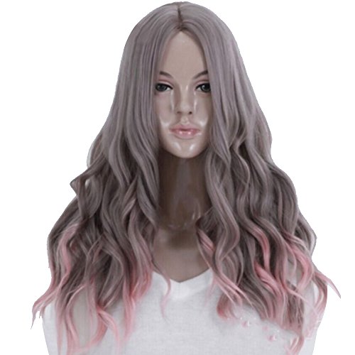 Preisvergleich Produktbild Vococal® 65cm Damen Lange Gewellte Lockiges Haar Erweiterungen Perücken für Maskerade Party / Halloween / Weihnachten / Cosplay, Grau Rosa Ombre Haare Perücken