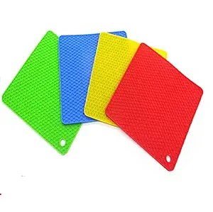 Sanskriti Premium Products BPA-free Silicone Heat Resistant Non Slip Durable Mats (Multicolour, 12x12-cm) -4 Pieces