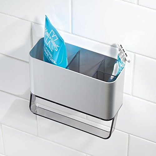 mDesign Duschkorb selbstklebend – praktisches Duschregal – ohne Bohren montieren – Duschablage aus Aluminium für sämtliches Duschzubehör (z.B. Shampooflaschen) – mit Handtuchstange - 4