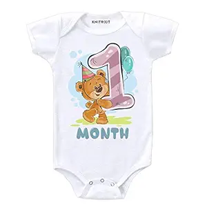 KNITROOT Monthly Birthday Teddy Special Unisex Baby Romper Half Sleeve Envelope Neck