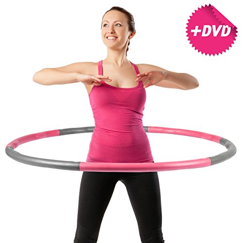 Hula Hoop Reifen von 1,2 bis 2,1 kg mit DVD Weight Hoop Schaumstoff zum Abnehmen rosa & grau