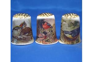 BIRCHCROFT CHINA Porcelain China Collectable Thimbles Set of Three Gold Top Garden Birds