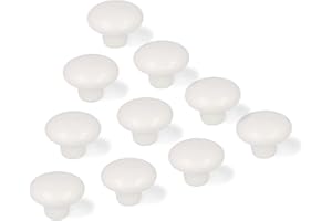 REI REUNION INDUSTRIAL SOCIEDAD LIMITADA Pack 10 Pomos y Tiradores Redondos - Para Cocina y Armarios - Fabricado en Porcelana - Color Blanco - Medidas: 35 X 35 mm - Incluye Tornillos - REI