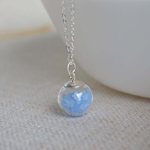 Blue Luminous Stone Glow In The Dark 925 Sterling Silver Necklace 17.7" Length 0.55" Glass Ball