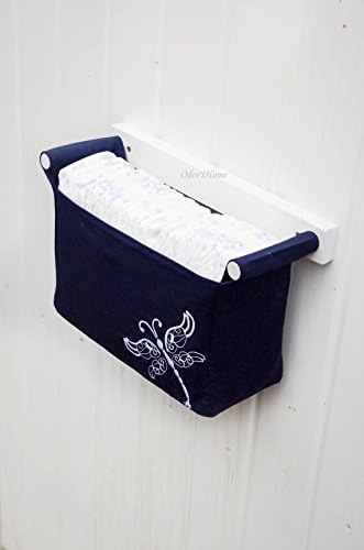 Baby crib organizer, nautical nursery decor, wall hanging fabric pocket with embroidered dragonfly