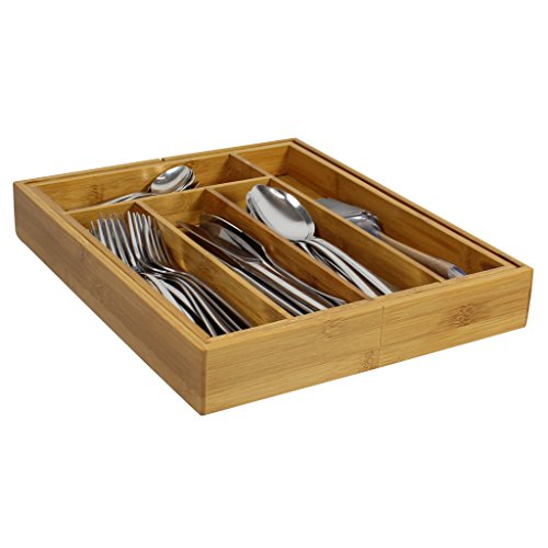 Besteckkasten Holz ausziehbar für Schubladen 30-45cm Bambus Einsatz variabel - 3