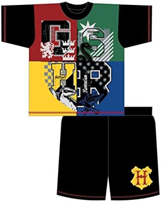 Harry Potter Kids Boys Harry Potter 2 Piece Shortie Pyjama Set, Black 4 Logo, 7/8