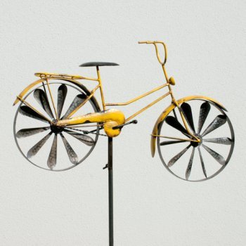 Metall Windrad – Bicycle yellow – wetterfest, mit Antik-Effekt – Windräder: Ø18cm, Motiv: 51x32cm, Gesamthöhe: 160cm – inkl. Standstab (Yellow) - 2