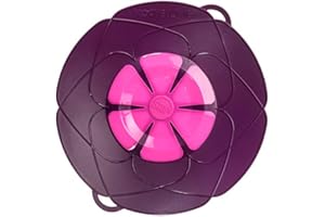 ‎KOCHBLUME Kochblume das Original vom Erfinder! Ein Deckel für Alles Überkochschutz, Microwellen-Deckel, Spritzschutz und Dampfgaraufsatz lila M 25,5 cm (für Topfgröße Ø 14-20 cm) Set mit Microfasertuch!
