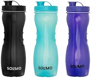 Amazon Brand - Solimo Frigo Plastic Water Bottle Set, Set of 3, 1L, Multicolour