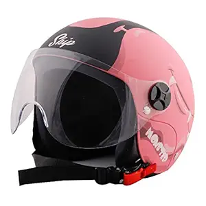 Steelbird Skip Toad Open Face ISI Certified Helmet for Kids (Matt Black Pink with Clear Visor, Medium 580 MM)