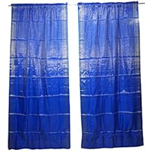 Mogul Interior 2 Indian Sari Curtain Drape Blue Window Treatment Party Decor 96x44