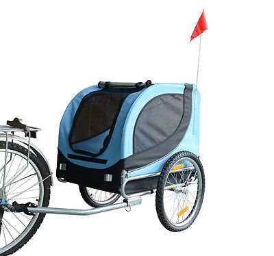 Remolque Bicicleta Perros Mascota 1 Bandera 6 Reflectores Remolque Bici Azul Negro