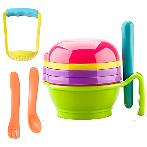 10pcs Practical Baby Food Manual Grinder Mash and Serve Bowl Set for Making Homemade Baby Food with Spoons