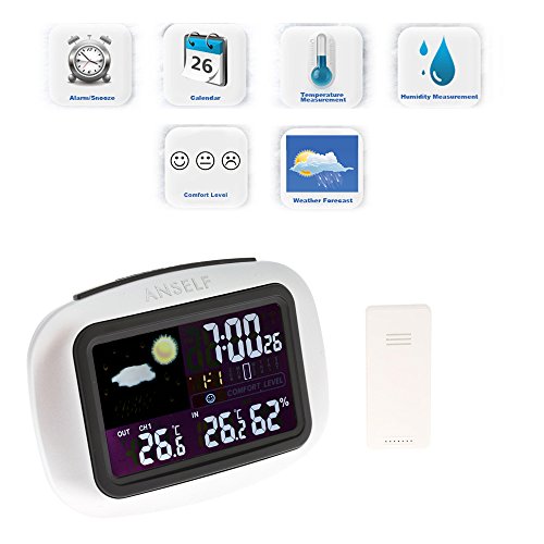 Anself Multifunktionale Funk-Wetterstation mit Farbdisplay Inkl. Außensensor Batteriebetrieben - 7
