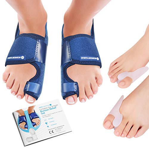 Sports Laboratory ® Corrector De Juanetes para Noche y Día, 2 Férulas y 2 Correctores de Gel Para el Dedo Gordo del Pie, Ebook Gratis, Protección de Juanetes y Hallux Valgus, Tamaño Ajustable