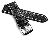 GRAF Herren Leder Uhrenarmband 24mm Kalb geflochtene Prägung Schwarz