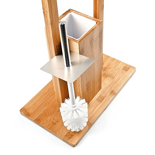Relaxdays WC Garnitur aus Bambus H x B x T: ca. 82 x 36 x 21 cm schicker Toilettenpapierhalter aus Holz mit separatem Kunststoffbehälter Standgarnitur mit Toilettenbürste und Klorollenhalter, natur - 3