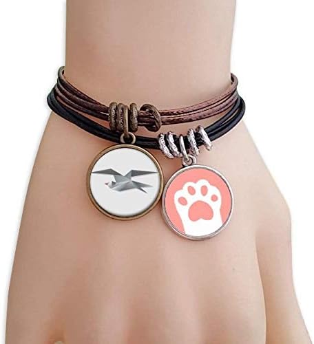 DIYthinker Womens Geometric Abstract Crow Origami Pattern Cats Bracelet Leather Rope Wristband Couple Set