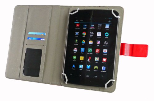 Emartbuy® Schwarz Eingabestift + Universalbereich Rot Multi Winkel Folio Executive Case Cover Wallet Hülle Schutzhülle mit Kartensteckplätze Geeignet für Trekstor SurfTab Breeze 7.0 Quad 7″ Zoll Tablet - 6