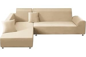 ShowyLive Housse de Canapé d'angle 3 Places+3 Places Lot de 2 Housse de Canapé Élastique en Forme de L (180-230cm, Beige