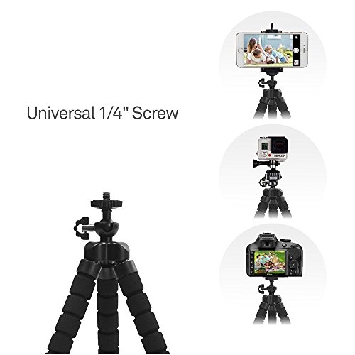 SYFIELD Treppiede Flessibile portatile Octopus Style con Supporto per iPhone 8 / 7 / 6s / 6s Plus, Samsung Note 8 / S8, Treppiedi Fotocamera per GoPro, DSLR - Nero