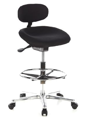 hjh OFFICE 608300 tabouret de travail à roulettes, tabouret bureau WORK MF noir pour l'usage professionnel, sans accoudoirs, siège galbé ergonomique avec dossier avec repose-pieds, réglable en hauteur, assise inclinable