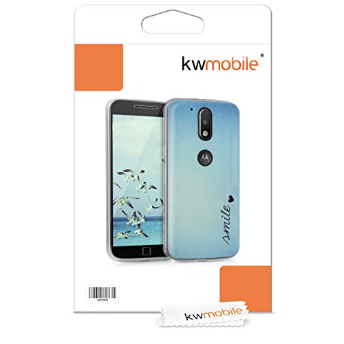 kwmobile Funda para Motorola Moto G4   Moto G4 Plus - forro de TPU silicona cover protector para m  vil - Case Dise  o Smile con coraz  n azul turquesa