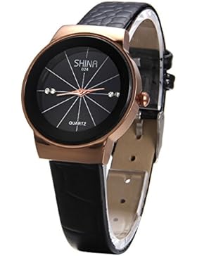 JewelryWe Damen Armbanduhr, Analog Quarz Wasserdicht, Fashion Einzigartig Elegant Schwarz Leder Armband Uhr mit...