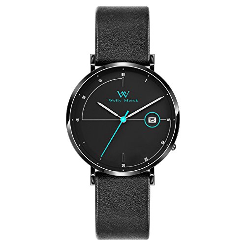 Welly Merck Orologio Analogue da Homme Quarzo svizzero Polso con Pelle Nero WM-C20L1042