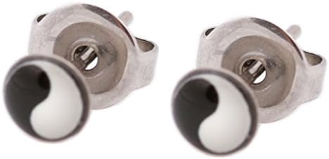 galaxyjewelry BLACK n WHITE Pierced Titanium Earring Stud, No Allergic Reaction/Blk &amp; White