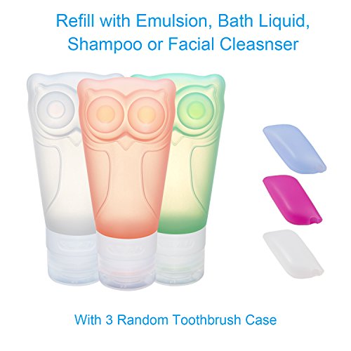 Reise Flaschen Silikon Set (3 Stück) ,SKL 83ml Farbige Fläschchen mit Saugnapf Kein Auslaufen für Shampoo Creme Spülung und Körperpflege-Eulen-Form - 3