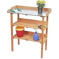 Spetebo Holz Pflanztisch mit Metall Arbeitsplatte - 90x76 cm - Garten Arbeitstisch Gärtnertisch mit Zwei Ablageflächen