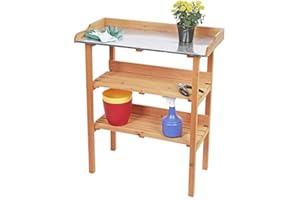 SPETEBO Tavolo in legno per piante, con piano di lavoro in metallo – 92 x 78 cm – Tavolo da lavoro da giardino/giardiniere