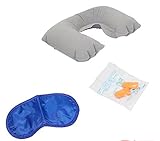  2 EN 1 ALMOHADILLA HINCHABLE Y ANTIFAZ TAPONES DESCANSO SET DE VIAJE COJIN