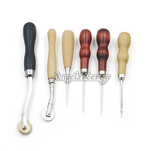 AngelaKerry 13 Stück/Kasten Leder Zubehör Werkzeuge Setzen Carft Grundlegende Set mit 150d 50m/roll Gewachst Faden Handwerk Ahle - 3