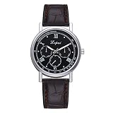 LoveLeiter Herren Mode & Freizeit Quarzuhr,Männer mit braunem Schwarz Lederband großem Schwarzes Zifferblatt Armbanduhr wechselbarem Lederarmband im zeitlosen Industrial-Look