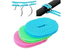 ALOUD CREATIONS 4Pc - 5 Meters Windproof Anti-Slip Clothes Washing Line Drying Nylon Rope with Hooks Cloth Drying Rope with Hooks Rope for Cloth Drying Cloth Drying Rope Cloth Hanging Rope