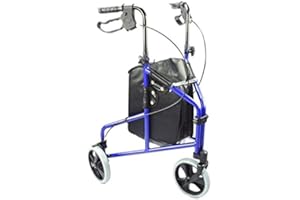 ELITE CARE Ultra Lightweight 3 Wheeled rollator/Tri Walker with Brakes and Shopping Bag Blue - Only 4.5kgs